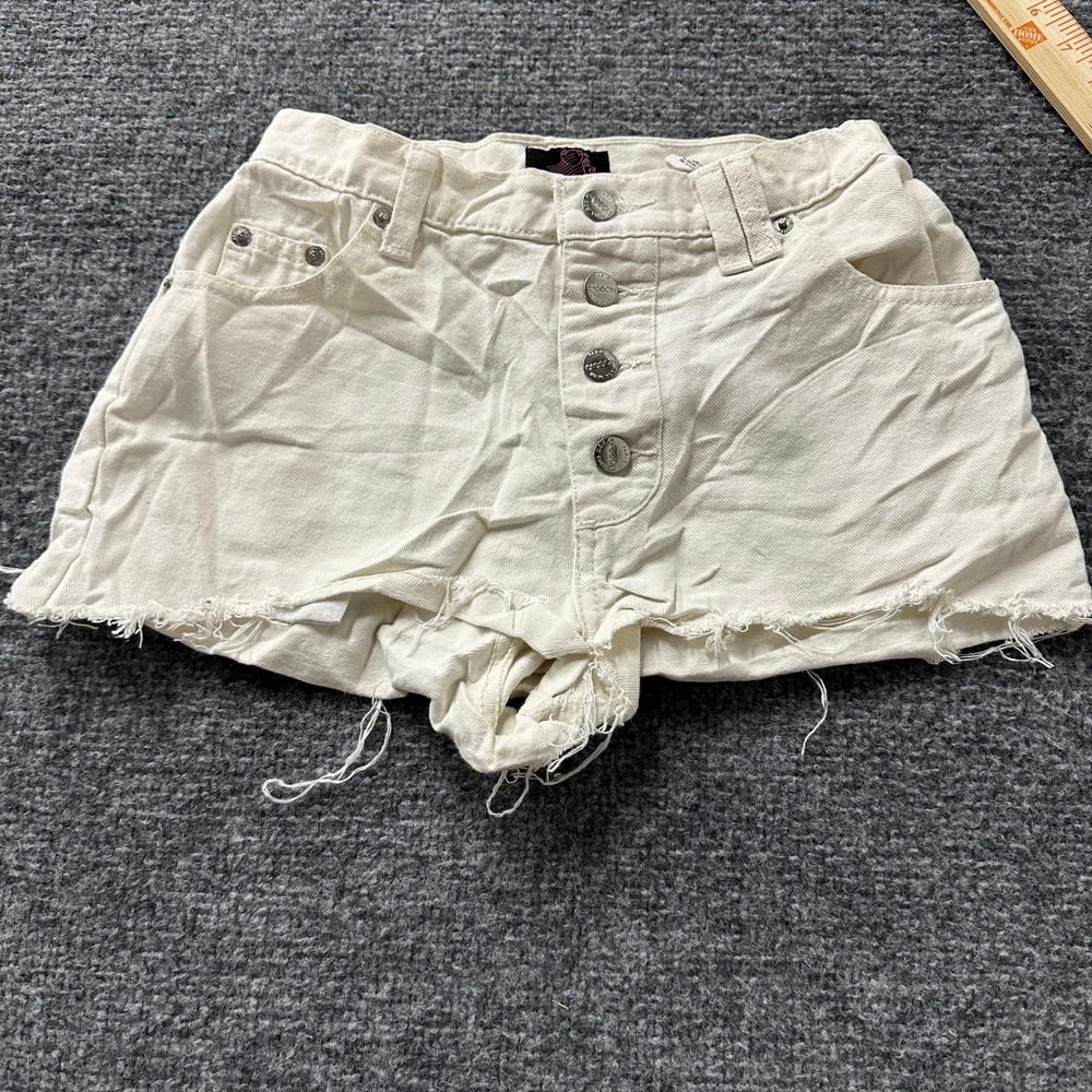 Sasson Shorts Womens Size 3/4 Ivory Cotton High Waisted Button Fly Cutoff Denim